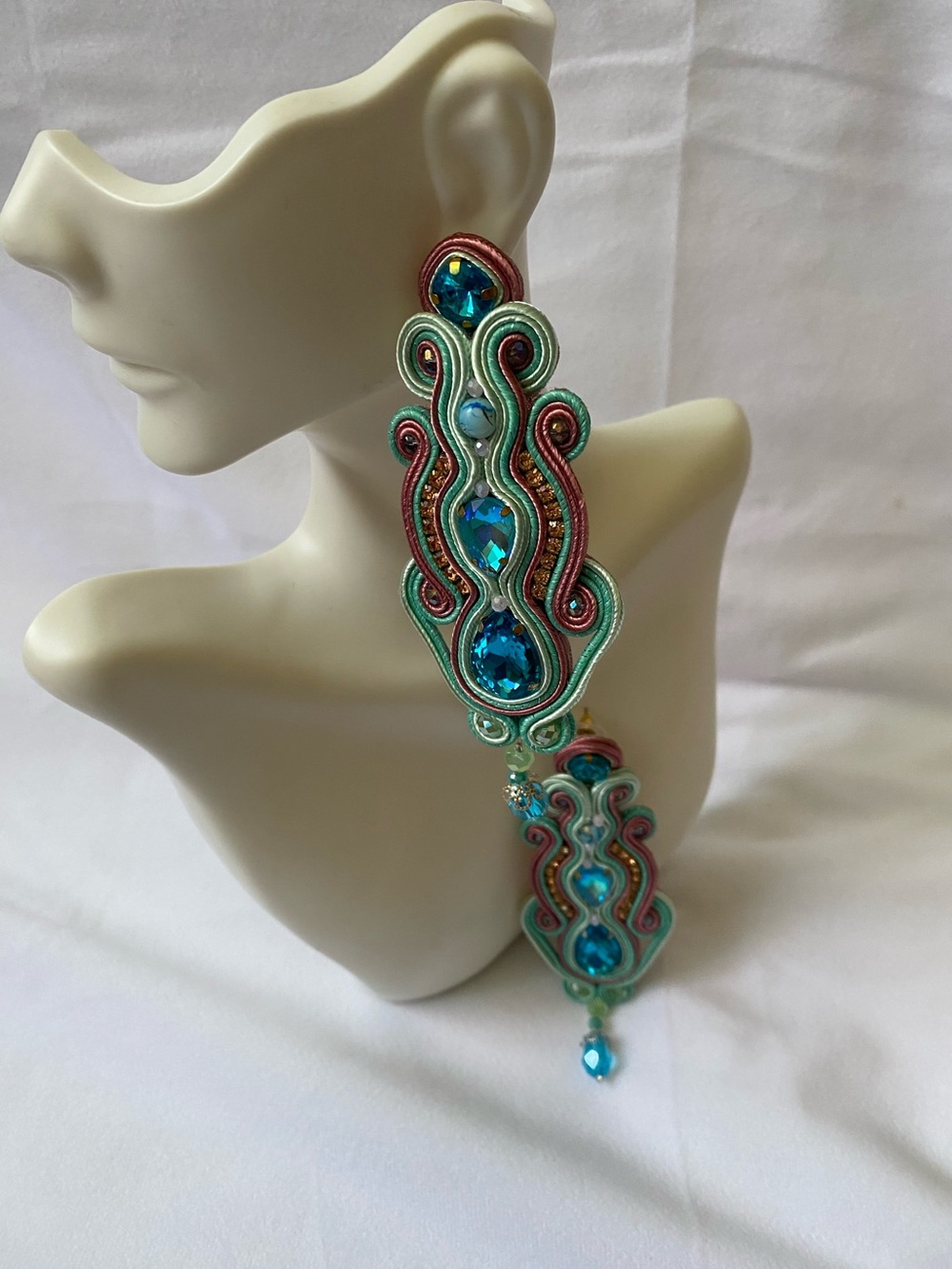 Handmade Turquoise Blue Statement Soutache Earrings